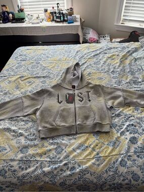 LOST INTRICACY  Girls' Light Gray Cropped Zip Hoodie